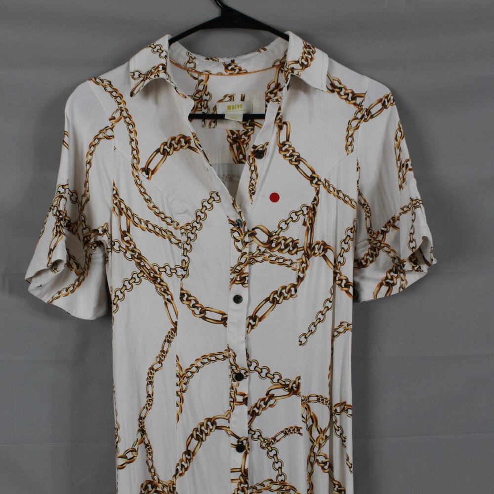 Maeve Dress XS Chain Printed Short Sleeve Maxi White Elegant Party Chic Classic - Picture 7 of 13